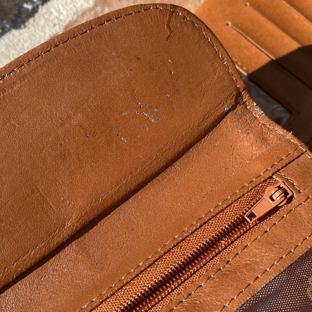 M.C. Floral Tooled Leather Wallet with Turquoise rhinestones & beads - Picture 6 of 16